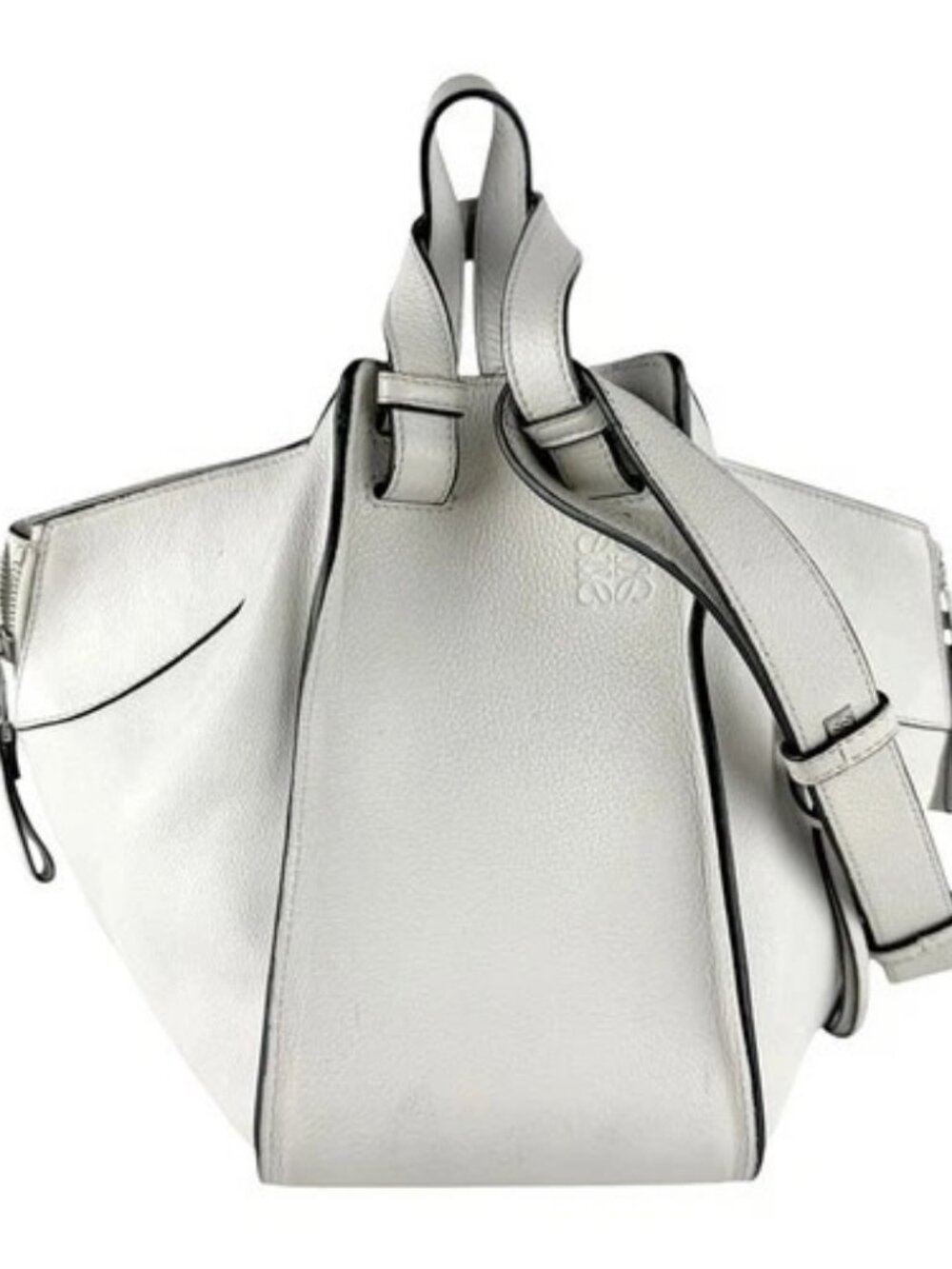 Auth LOEWE Hammock Shoulder Bag Handbag White Leather/Silvertone - z8614 - Picture 1 of 12